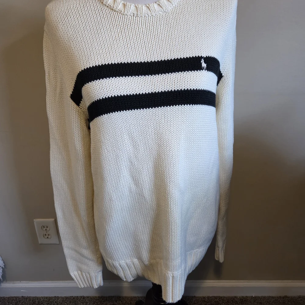 Ralph Lauren Cream Crewneck Sweater with Black Stripes